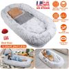 Human Size Dog Bed with Pillow Blanket 72.83x47.24x11.81in Bean Bag Bed Washable Removable Flurry Plush Cover Large Napping Human-Sized Bed For Adults