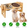 Bamboo Double Dog Raised Bowls 15° Tilt Elevated Dog Bowls with 4 Adjustable Heights 2 Stainless Steel Bowls Pet Feeder for Dogs Cats Rabbits