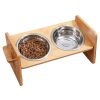 Bamboo Double Dog Raised Bowls 15° Tilt Elevated Dog Bowls with 4 Adjustable Heights 2 Stainless Steel Bowls Pet Feeder for Dogs Cats Rabbits