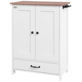 PawHut Pet Feeding Station for Medium Dogs, White, with Storage, Raised Bowls, Adjustable Panel, Hooks