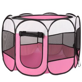 Portable Foldable Pet Tent Exercise Pen Kennel Removable Zipper Top and Bottom Water Resistant Indoor Outdoor Use For Dogs Cats Other Pets (Option: PetPlaypenLPink)