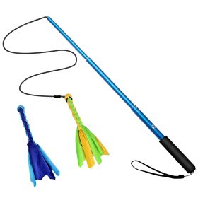 Extendable Dog Flirt Pole with Lure 10.23-26.77in Teaser Wand with 2 Replaceable Interactive Tail Toys For Small Medium Large Dogs Training Exercise T (Option: DogFlirtPoleBlue)